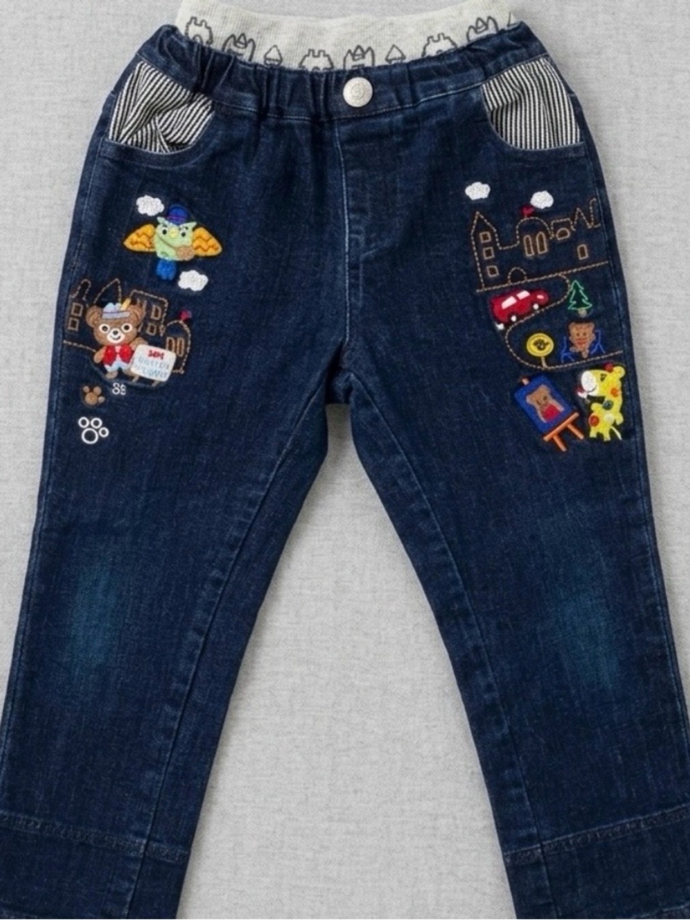 MIKI HOUSE Luxury "North Town" Embroidered Pucchi-kun Denim Jeans size 120 5T/6